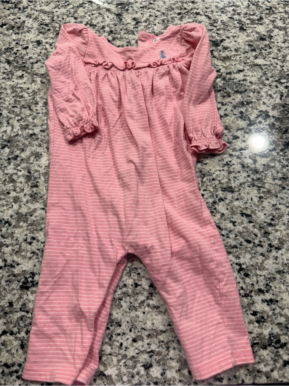 Ralph Lauren Light Pink Striped Long-Sleeve Baby Romper